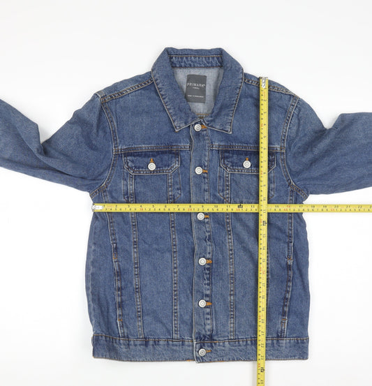 Primark Women Blue XS Denim Basic Jacket Button Front Cotton