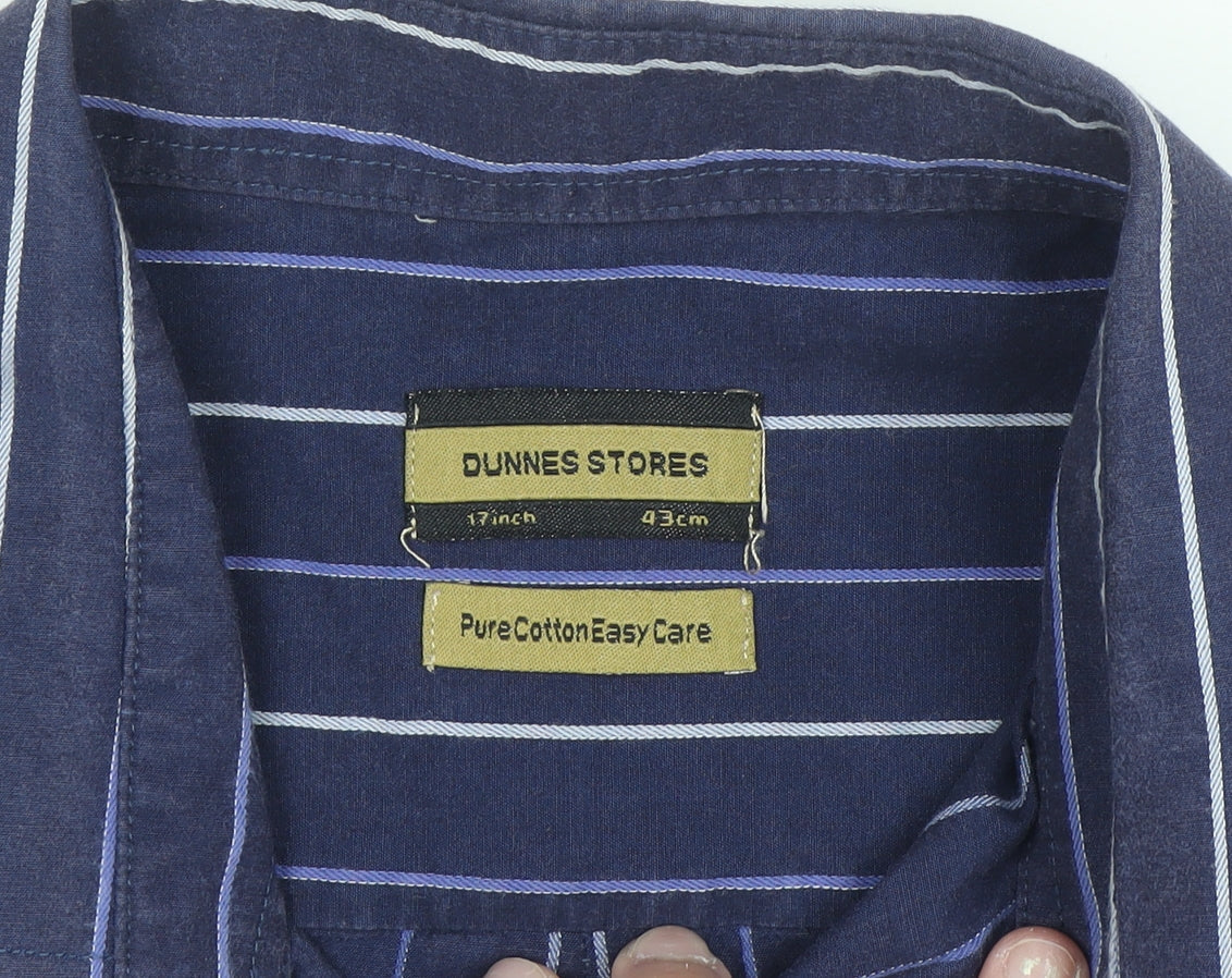 Additional view of Dunnes Men's Blue Striped Long Sleeve Cotton Button-Up Shirt 17in
