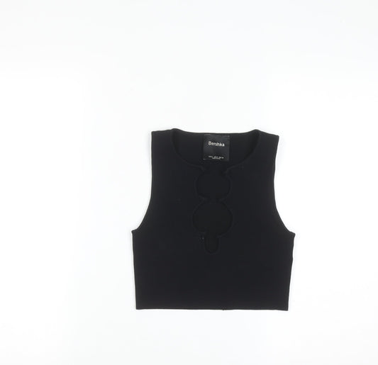 Bershka Women Black Cropped Tank Top S Slim Fit Summer Knit