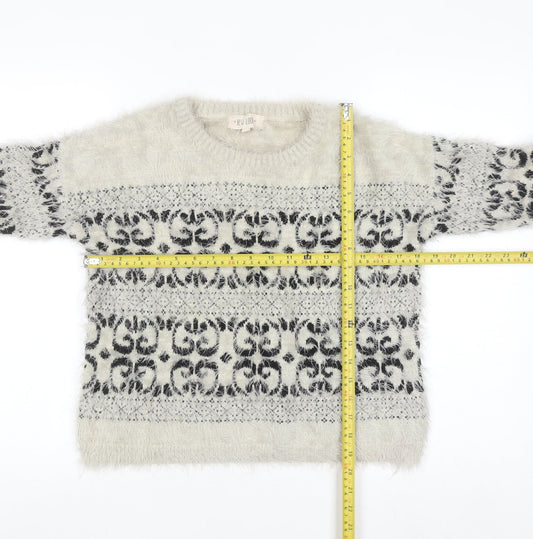 New Look Women Ivory Fair Isle Fluffy Knit Jumper Size 12