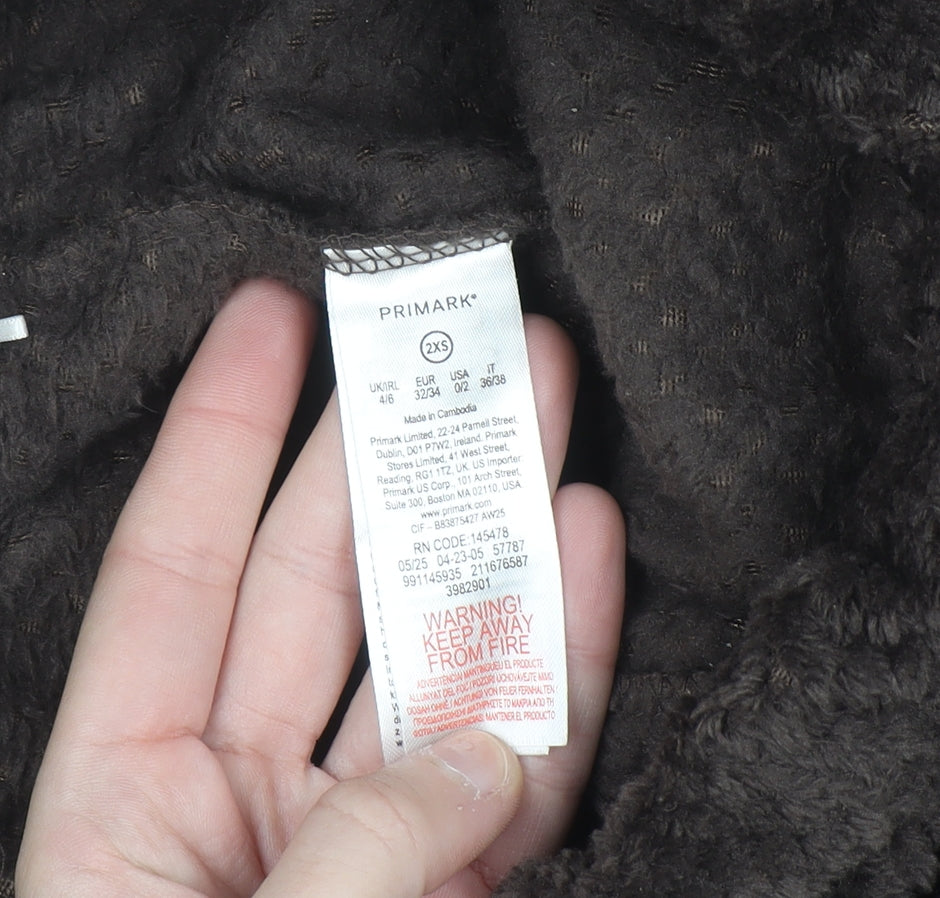 Primark Women Brown Fleece Pyjama Pants 2XS Winter Soft Trousers