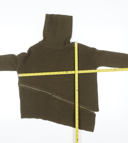 River Island Women Brown Roll Neck Asymmetric Zip Jumper Size 8