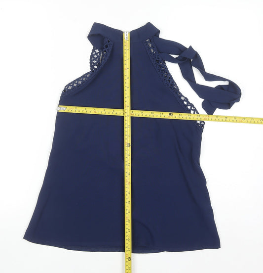 SHEIN Women's Blue Halter Crochet Lace Trim Camisole Tank Top Size S
