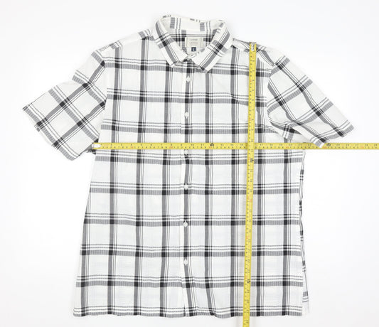 George Men's White Black Check Short Sleeve Cotton Blend Shirt Size L
