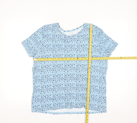 Laura Scott Women's Blue Floral Cotton Short Sleeve T-Shirt L