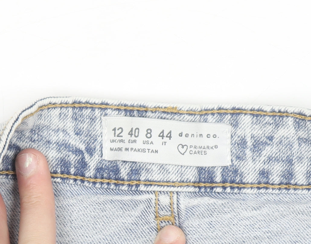 Primark Denim Co Womens Blue Acid Wash High Rise Denim Shorts Size 12