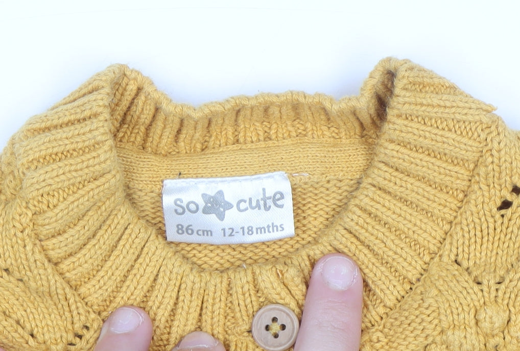 Additional view of So Cute unisex baby yellow knit cotton button cardigan 12-18 months