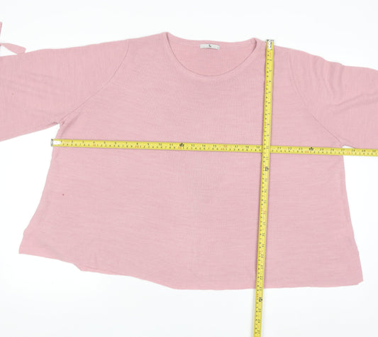 Tu Women Pink Acrylic Crew Neck 3/4 Sleeve Bow Jumper Size 16