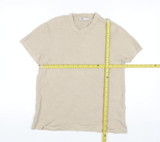 ZARA Women’s Beige Short Sleeve Cotton Knit Jumper Size S