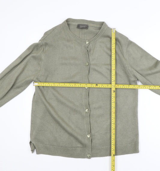 Essentials M Womens Green Cotton Button Cardigan Size M