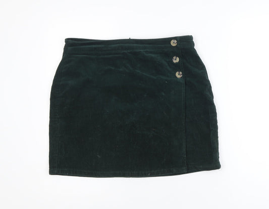 Dorothy Perkins Womens Green Corduroy Mini Skirt UK 12 Button Detail