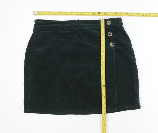 Dorothy Perkins Womens Green Corduroy Mini Skirt UK 12 Button Detail