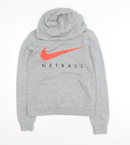 Additional front view of Nike unisex grey s pullover hoodie sports netball sweatshirt
