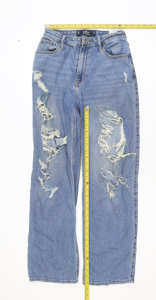 Hollister Women's Blue High-Rise Dad Jeans Size 8R Distressed Denim