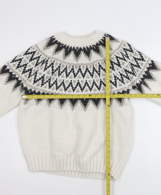 H&M Women Ivory Fair Isle Knit Pullover Jumper Size S