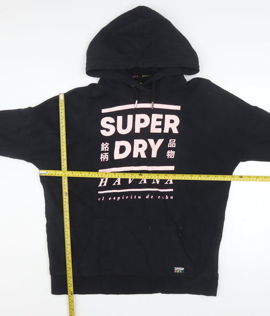 Superdry Women Black Pink Havana Hoodie UK 10 Graphic Cotton Blend