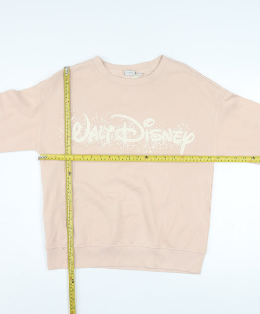 Disney Women Beige XS Pullover Sweatshirt with Logo Print