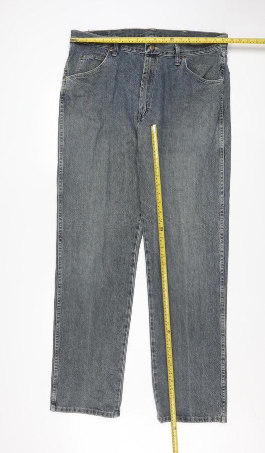 Wrangler Men's Blue 36x34 Regular Fit Straight Denim Jeans