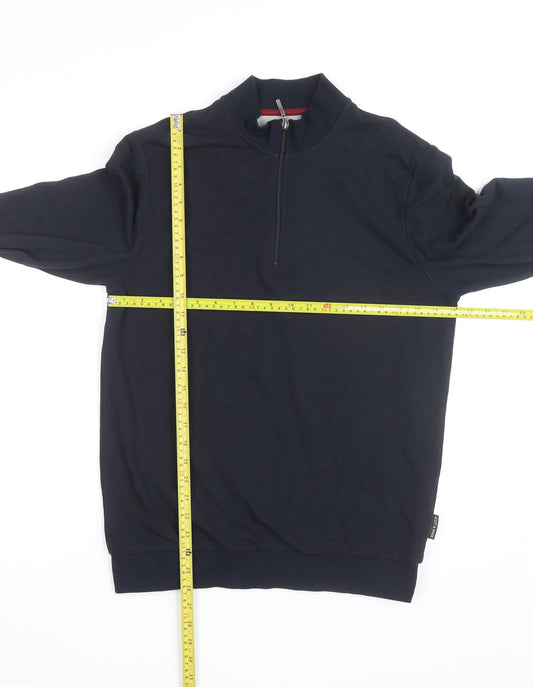 Scott & Wade Men's Blue M High Neck 1/2 Zip Cotton Jumper