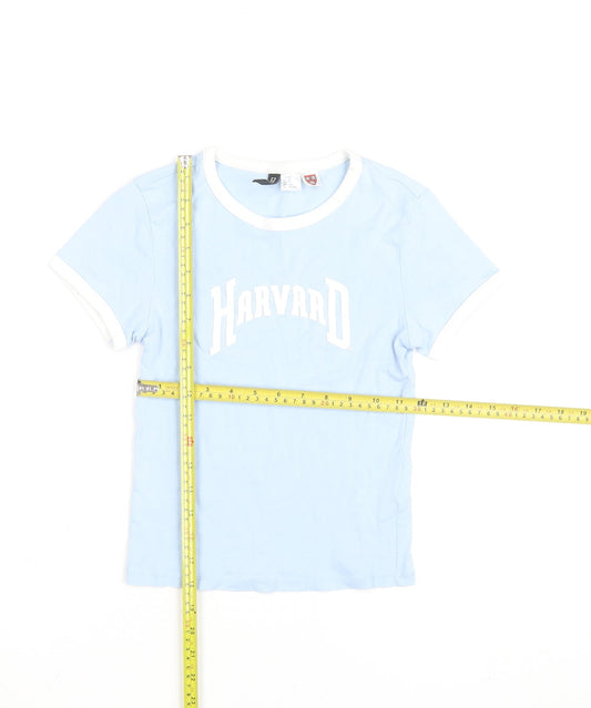 H&M Girls Blue Harvard Ringer T-Shirt XS Cotton Elastane Short Sleeve