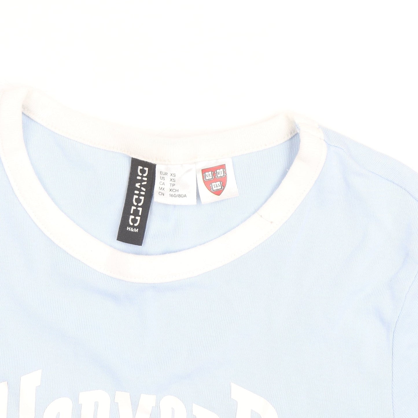 Additional view of H&M girls’ blue harvard ringer t-shirt xs cotton elastane short sleeve