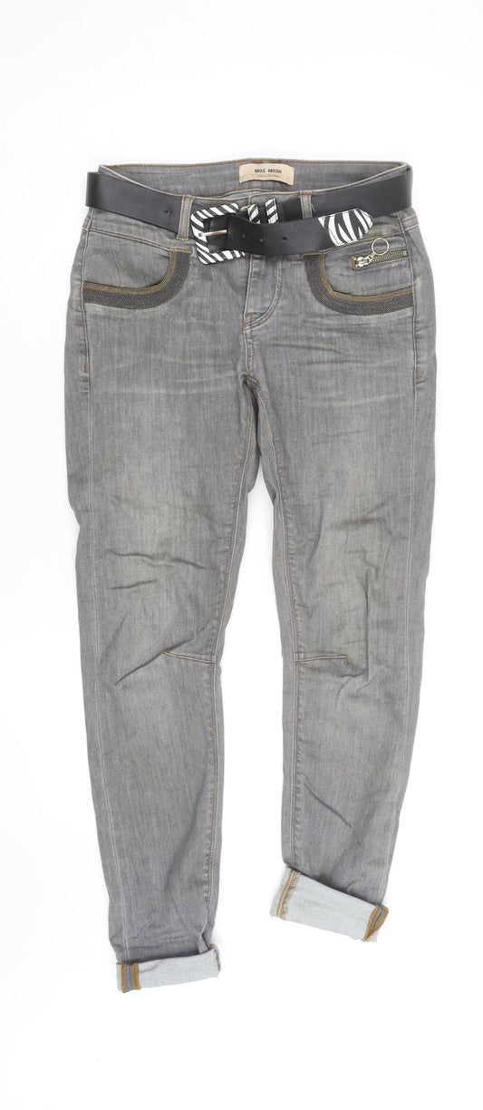 Mos Mosh Women's Grey Boyfriend Jeans with Belt Size M