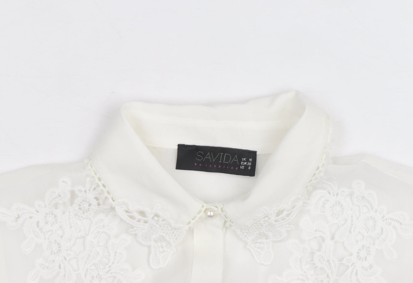 Savida Women's White Embroidered Sleeveless Collared Blouse Size 10
