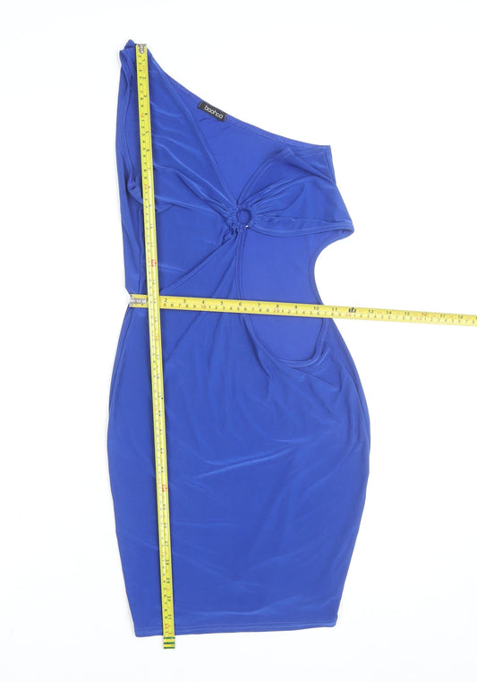 Boohoo Women Blue One Shoulder Bodycon Cut Out Dress Size M