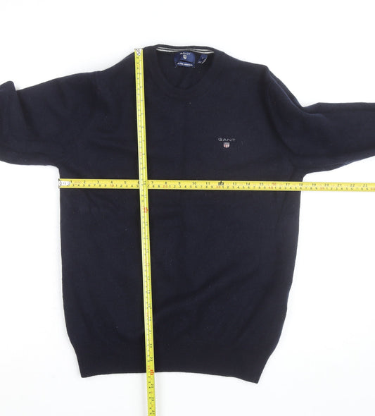 GANT Mens Blue Lambswool Crew Neck Pullover Jumper Size L