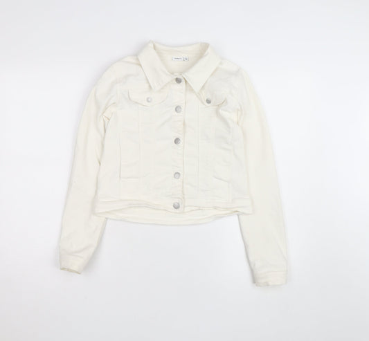 Name It Girls Ivory Denim Button Jacket 12 Years Twill Cotton Blend