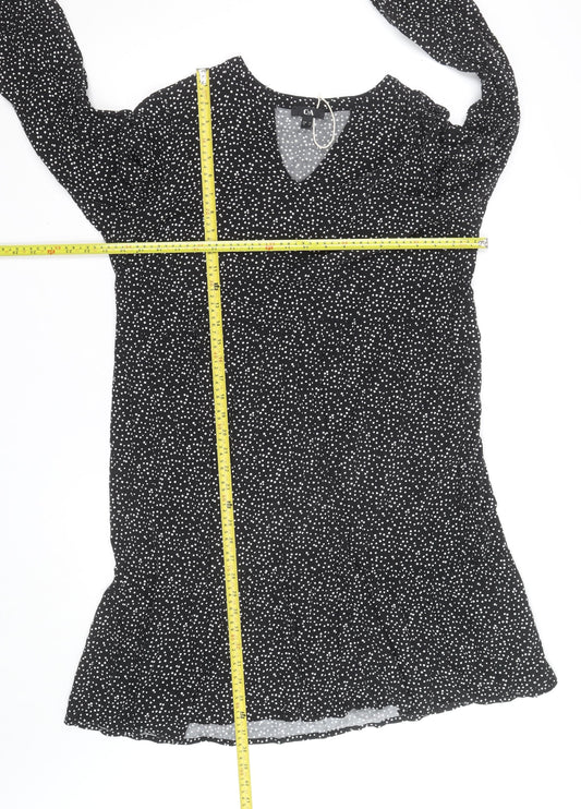 C&A Women Black Polka Dot V-Neck A-Line Dress Size 20