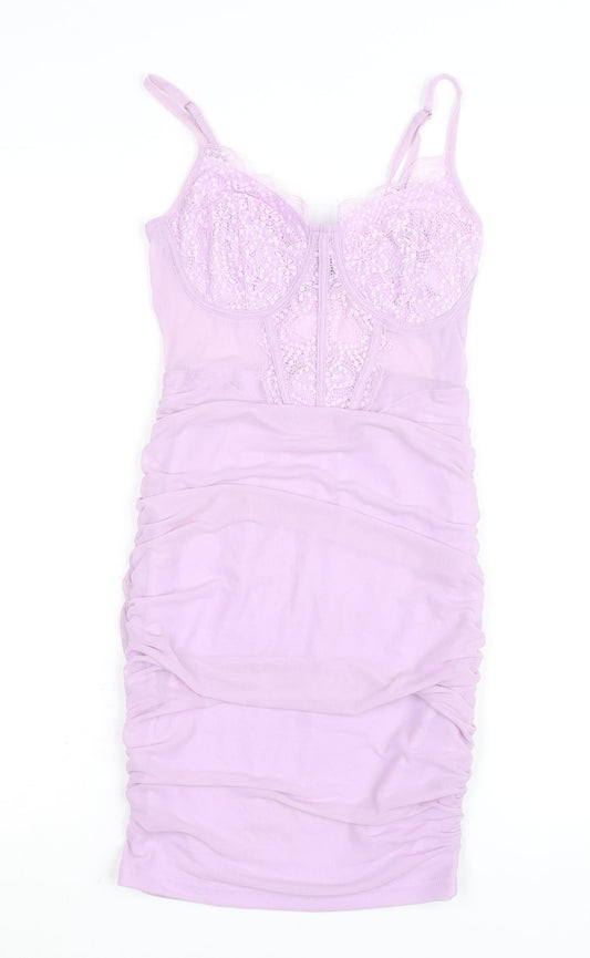 Naanaa Women’s Purple Lace Bodycon Mini Dress Size 8