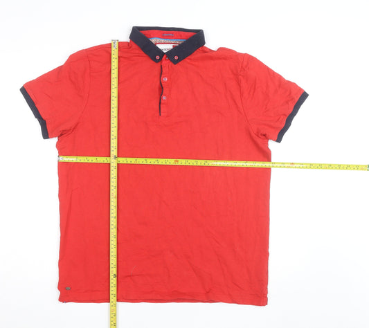 Centered Red Short Sleeve Polo Shirt Men L Cotton Blend Collared