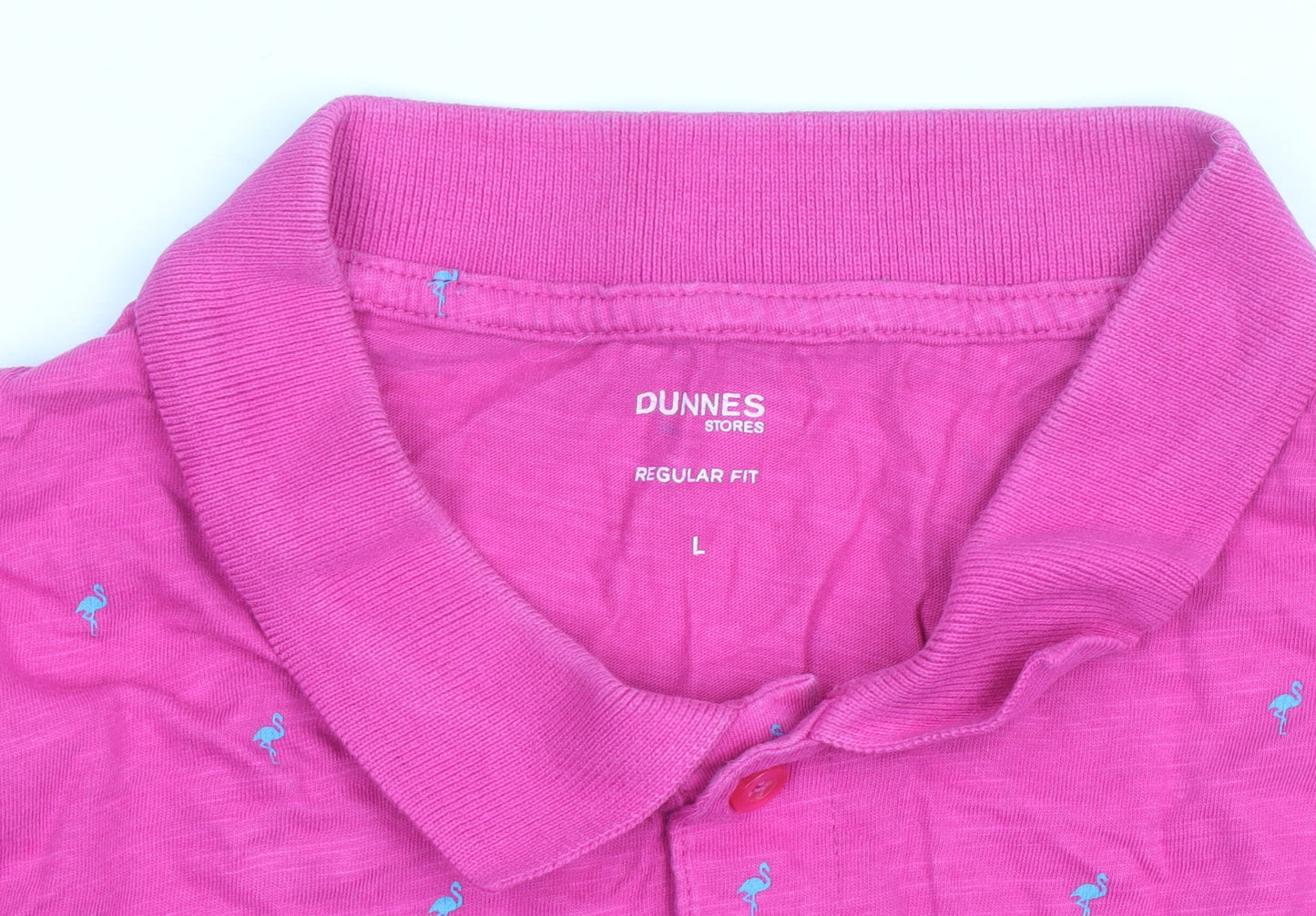 Dunnes Stores Men's Pink Flamingo Print Polo Shirt Size L Regular Fit