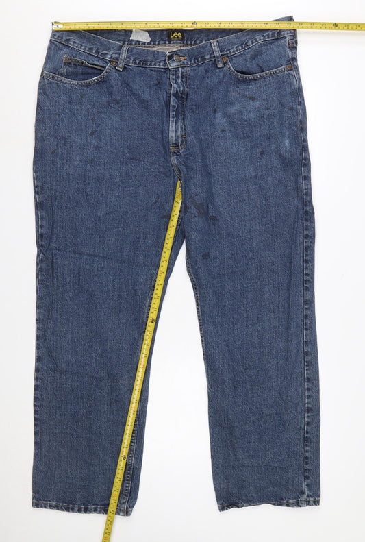 Lee Men's Blue Relaxed Fit Straight Leg Jeans 42x30 Denim