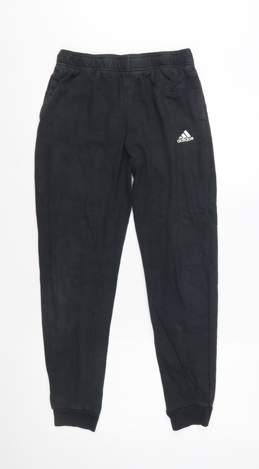 adidas Boys Black Jogger Trousers 13-14 Years Elastic Waist Fleece Pants