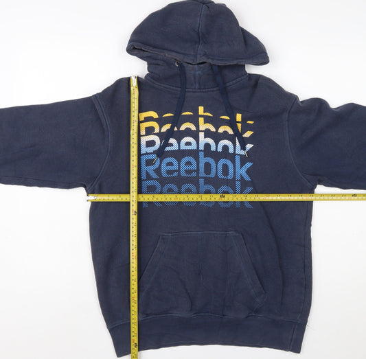 Reebok Men Blue Pullover Hoodie S Regular Fit Fleece Logo Sportswear