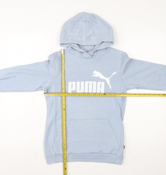 Puma Girls Blue Pullover Hoodie 13-14 Years Logo Print Cotton Blend