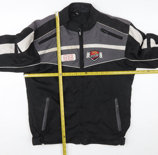 SQ Men's Black Small Motorcycle Jacket with Reflective Details