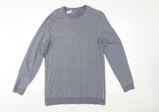 Additional front view of ASOS women’s grey long sleeve pullover sweatshirt l zip detail cotton blend