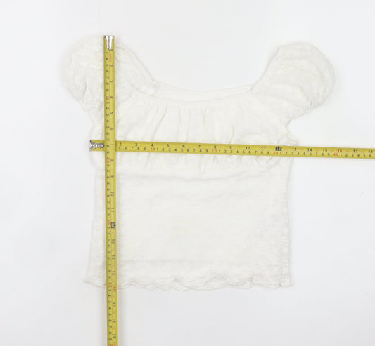 Primark Girls White Lace Puff Sleeve Camisole Blouse 9-10 Years