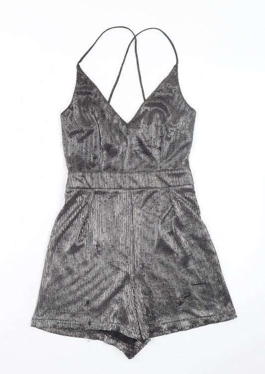 New Look Petite Silver Metallic Playsuit Women UK 6 Party Jumpsuit