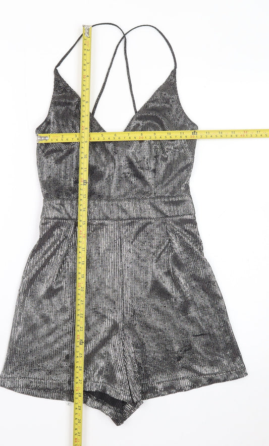 New Look Petite Silver Metallic Playsuit Women UK 6 Party Jumpsuit