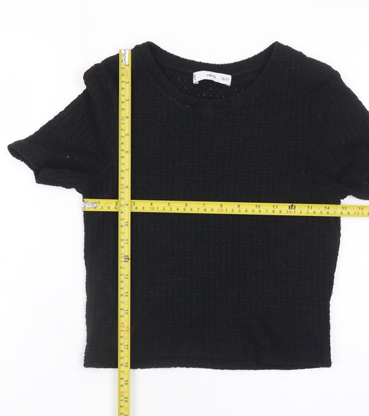 MNG Women's Black Cropped Knit T-Shirt Size S Short Sleeve