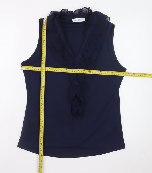 Gallery Women's Blue Ruffle Sleeveless Chiffon Blouse Size 12