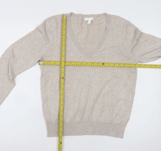 H&M Women Beige V-Neck Pullover Jumper Size S