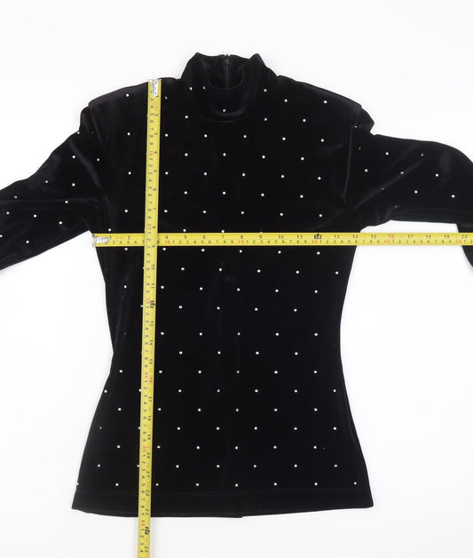 H&M Women’s Black Velvet Mock Neck Long Sleeve Beaded Top XS