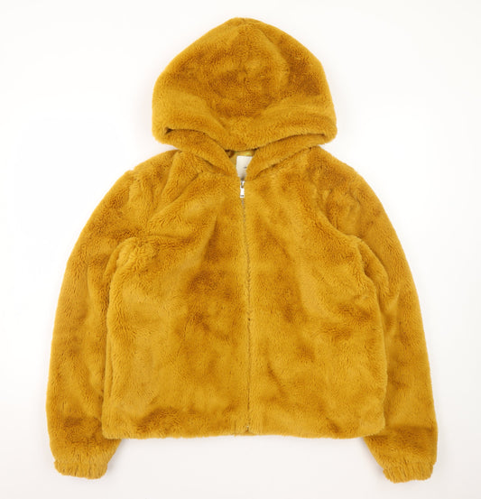 Jacqueline de Yong Womens Brown Faux Fur Hooded Jacket L