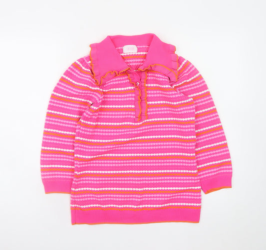 Savida Women’s Pink Striped Collared Henley Jumper XS