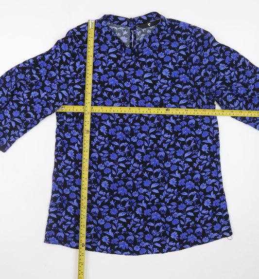 Very Women's Blue Floral 3/4 Sleeve Tunic Blouse Size 10